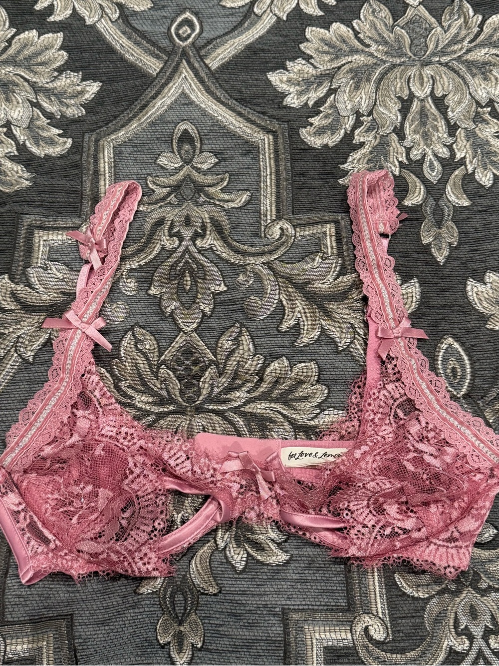 For Love & Lemons Pink Lace Underwire Bra with Bow Details